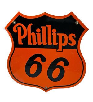 Vintage Phillips 66 Sign Gasoline Porcelain Service Station Gas Pump Sign Orange